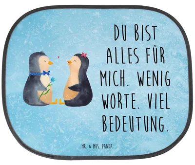 Produktbild von Mr. & Mrs. Panda Sonnenschutz Autoscheibe Pinguin Pärchen - Eisblau - Geschenk, Kfz, Jahrestag, für Autoscheiben, Liebe, saugnapf, Fürs Auto, Sonnenblende, Hochzeitstag