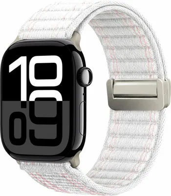 Produktbild von Smartwatch Armband für Apple Watch Series 11 46mm Nylon Textil Band Ersatzband Wechselband Magnetverschluss flexibel atmungsaktiv Weiß