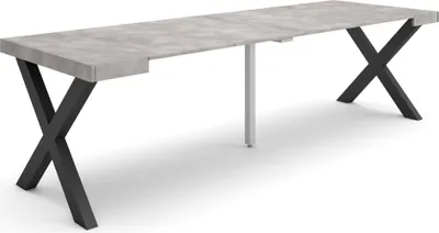 Produktbild von Ausziehbarertisch, 262x90x73cm, Für 12 Gäste, Massivholz Beine, Zementgrau