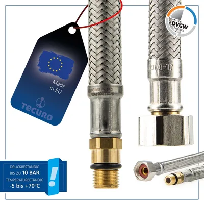 Produktbild von tecuro Sanitärarmaturen Anschlussschlauch M8x1 kurz - 3/8 ÜWM x 500 mm - KTW-A- DVGW