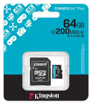 Imagen del producto de Tarjeta Kingston SDCG4/64GB, MicroSD SDXC, línea Canvas Go Plus, con embalaje minorista