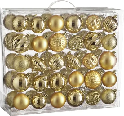 Image de House of Seasons Ensemble de boules de Noël - 60 pièces - Ø7 cm - Résistant à la casse - Or