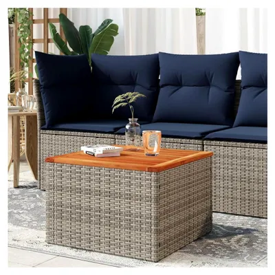 Produktbild von Gartentisch Grau 55x55x37cm aus Polyrattan und Akazienholz für Garten und Terrasse