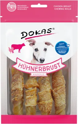 Produktbild von Dokas Hunde Snack Hühnerbrust Kaurolle 90 g