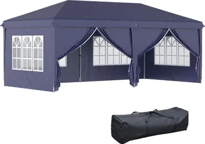 Produktbild von Faltpavillon 5,85x2,95m – mit UV-Schutz, Seitenwänden & Fenstern, Reißverschlusstüren, stabilem Stahl, für Garten & Events, Blau