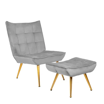 Zdjęcie produktu dla HOMLA Fotel VINNIS z podnóżkiem szary 96x69x82 cm