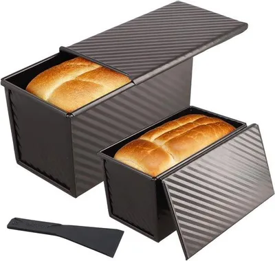Productafbeelding van Broodbakvorm met Deksel - Zwart - 21 x 11,5 x 11 cm - Koolstofstaal met Antiaanbaklaag - Voor Brood en Baguettes