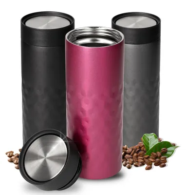 Immagine prodotto di Tazza termica "Crystal" da 450 ml - tazza da caffè da viaggio a prova di perdite - tazza in acciaio inossidabile con coperchio a 360 gradi - rosa