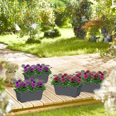 Produktbild von Rechteckige Pflanzkübel Set 4-teilig 14x34x185 cm Anthrazit Kunststoff