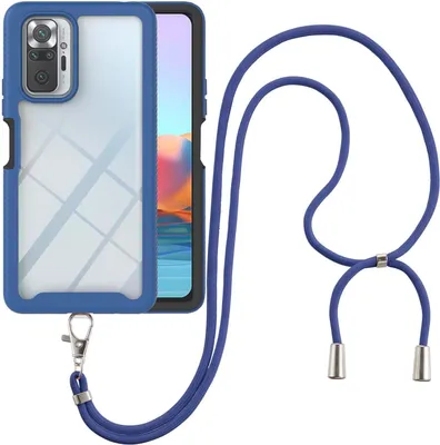 Produktbild von Redmi Note 10 Pro Handykette Hülle, Transparente TPU Bumper Ganzkörper Schutzhülle mit Kordel zum Umhängen Necklace Schlüsselband für Xiaomi Redmi Note 10 Pro/Note 10 Pro Max Blau