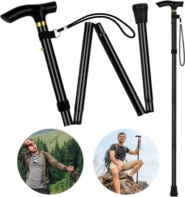 Produktbild von Faltbarer Wanderstock – Leichter Bergstock – Für sicheren Halt – Höhenverstellbar – 85-95 cm – Schwarz
