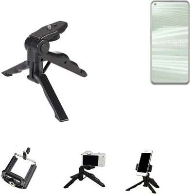 Produktbild von K-S-Trade Stativ Tisch-Ständer Dreibein Handy-Stativ Ständer kompatibel mit Realme GT2 Mini-Stativ Smartphone Tripod Handy-Stativ aus Plastik