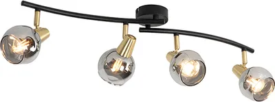 Produktbild von QAZQA - Art Deco Art Deco Deckenleuchte I Deckenlampe I Lampe I Leuchte Gold I Messing mit Rauchglas 4-flammig-Licht - Vidro I Wohnzimmer I Schlafzimmer - Länglich - LED geeignet E14