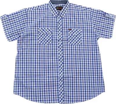 Zdjęcie produktu dla Koszulka męska z krótkim rękawem w dużych rozmiarach KAMRO, niebiesko-szaro-biała w kratę, rozmiar 5XL