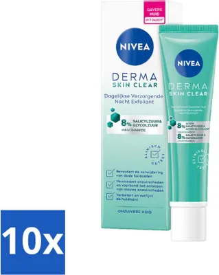 Produktbild von NIVEA – Nachtpeeling – DERMA Skin Pure Tagespflege – Mit Salicylsäure (AHA), Glykolsäure & Niacinamid – Gegen Akne & Mitesser – 40 ml - Vorteilspack - 10 Stücke