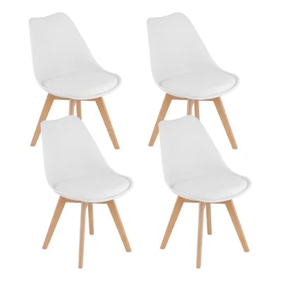 Image de set de 4 chaises de salle à manger Chaise de salon 4x blanche avec pieds en bois massif naturel, chaise coque confortable & stable