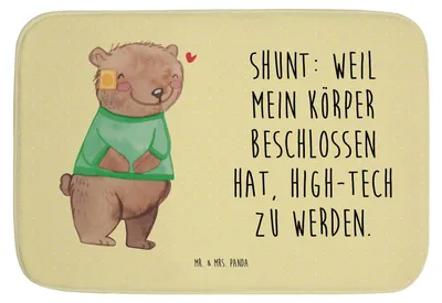 Produktbild von Mr. & Mrs. Panda Badezimmerteppich Bär Shunt - Gelb Pastell - Geschenk, Badematte, Badteppich, Duschvorleger, Badvorleger, duschmatte