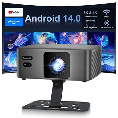 Imagen del producto de Proyector inteligente - Resolución nativa de 1080P con 300 lúmenes ANSI, sistema operativo Android 14 - LED, portátil - Ideal para cine en casa y videojuegos
