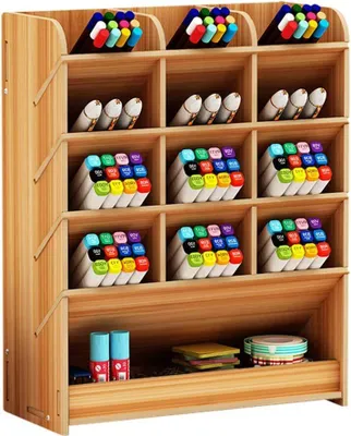 Produktbild von Holz Stiftehalter Schreibtisch Organizer, Großes Fassungsvermögen, Nordisch Kreativ, Multifunktional, Kirschholz