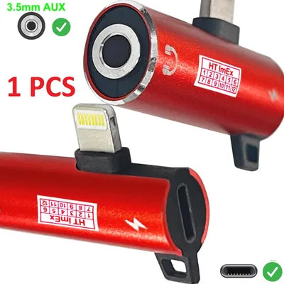 Produktbild von Rot - AUX Adapter 2in1 Splitter Klinke 3,5mm Adapter kompatibel mit iPhone 12 11 X