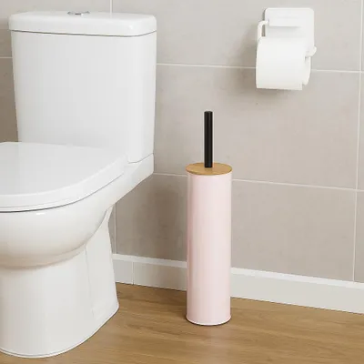 Produktbild von BERILO | Toilettenbürste - Toilettenbürstengarnitur - 9 x 9 x 28 cm - Rosa - Klobürste - mit Bambusdeckel