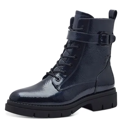 Produktbild von Tamaris Damen Stiefelette Schnürboots Reißverschluss Lack Zierschnalle 1-25289-41, Größe:37 EU, Farbe:Blau