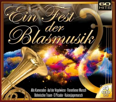 Zdjęcie produktu dla Festiwal muzyki dętej (zestaw 4 płyt CD zawierający 60 utworów, takich jak "Alte Kameraden", "Böhmischer Traum", "Kaiserjägermarsch" i wiele innych)