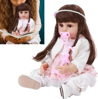 Immagine prodotto di Bambola di simulazione in silicone a corpo intero, giocattolo per bambini realistico, regalo di compleanno, 55 cm, capelli castani