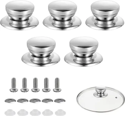 Produktbild von 5 Stš¹ck Edelstahl Topfdeckelgriffe, Universal Topfdeckelkn?pfe mit Schrauben, Hitzebest?ndige Topfgriffe Ersatz, Ersatzgriff fš¹r Topfdeckel Griff