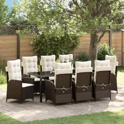 Image de Mobilier d'extérieur exclusif - Ensemble de table et chaises de jardin pour 9 personnes, en polyrotin marron