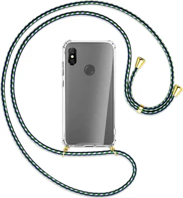 Produktbild von Handykette Backcover-Schutzhülle mit Band (Metall goldfarben) für Xiaomi Redmi Note 6 Pro - grün/blau/weiß