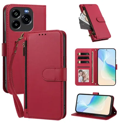 Produktbild von Geldbörse Hülle für Oukitel C65 / C65 Pro, Kunstleder Handyhülle mit Kartenfächer, Ständer, Handschlaufe Rot