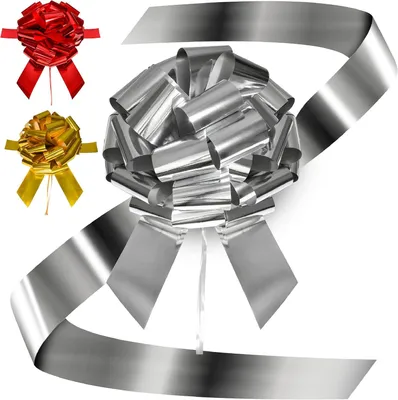 Productafbeelding van Grote cadeaustrik voor auto - XL ø 40 cm - Herbruikbaar - Gemakkelijk & snel te monteren (Zilver)