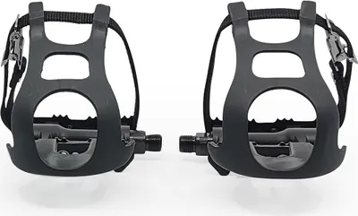 Produktbild von Singlespeed Fahrradpedale mit Schlaufen – Schwarz Aluminium, Nylonriemen