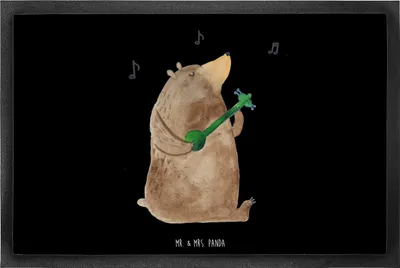 Produktbild von Mr. & Mrs. Panda Schmutzfangmatte Bär Gitarre 60 x 90 cm - Schwarz - Geschenk, fußmatte, Gummimatte, Fußabtreter, Schmutzmatte, Teddy, Fussmatte, Türmatte