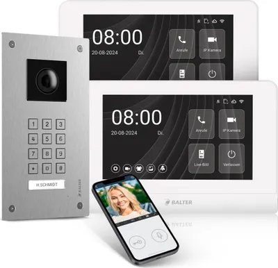 Productafbeelding van Entri LN videosysteem voor deuropnamen, videodeurbel met app, geschikt voor eengezinswoningen met 2x 7-inch HD-monitoren, 2-draads systeem, inbouwmodel, videocamera met Full HD-resolutie