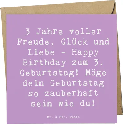 Produktbild von Mr. & Mrs. Panda Glückwunschkarte Spruch 3. Geburtstag Freude - Lavendeltraum - Geschenk, Kindergeburtstag, doppelkarte, faltkarte, Geburtstagsfeier, Geschenkideen Kinder