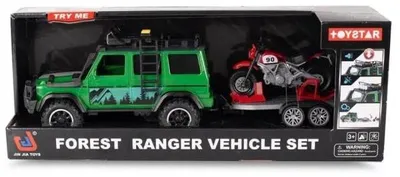 Produktbild von Geländewagen mit Anhänger und Motorrad