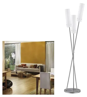 Zdjęcie produktu dla Lampa stojąca Paulmann Living Livo z ściemniaczem, maks. 3 x 40 W, E27, szczotkowane żelazo/biały, 230 V, metal/szkło