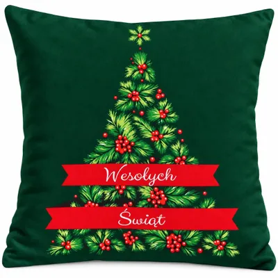Produktbild von Kissenbezug Weihnachtskissen Sofakissen 40x40 Grün Tannenbaum mit Reißverschluss Dekokissenhülle Weihnachten