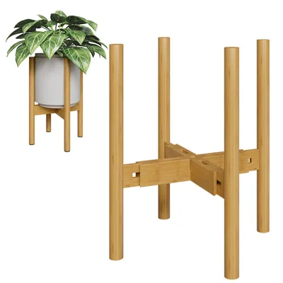 Produktbild von Bamworld Blumenständer, Blumenhocker, Pflanzenhocker, Natürliche Farbe, Höhenverstellbar & Kippsicher, Für Verschiedene Blumentöpfe, Höhe 32 cm
