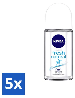 Imagen del producto de 5 unidades de desodorante roll-on NIVEA Fresh Natural, 50 ml cada uno. Paquete económico