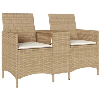 Immagine prodotto di vidaXL Divano da giardino a 2 posti con tavolo e cuscini Beige poly rattan