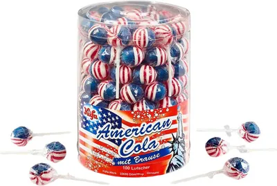 Zdjęcie produktu dla Küfa American Cola Lolly z puszką sorbetu 100 lizaków