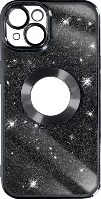 Produktbild von Avizar, Glitzer-Silikonhülle mit Chromumrandung für Apple iPhone 14, Schwarz