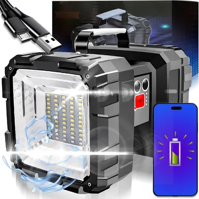 Produktbild von Suchscheinwerfer LED Taschenlampe, 7 Lichtmodi, 1800mAh Aufladbar Taschenlampe, Wasserdicht Leistungsstarke Taschenlampe für Outdoor, Camping,Notfälle