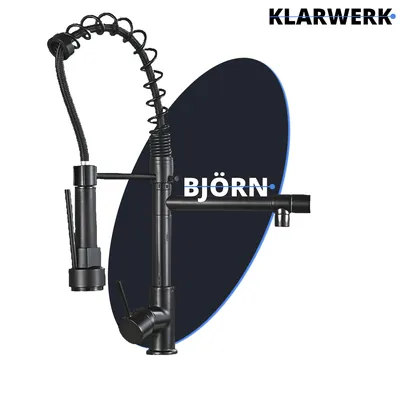 Zdjęcie produktu dla Björn | gastronomiczna czarna matowa bateria kuchenna| dwa natryski| profesjonalna bateria kuchenna ze stali nierdzewnej| podwójny zlewozmywak restaur