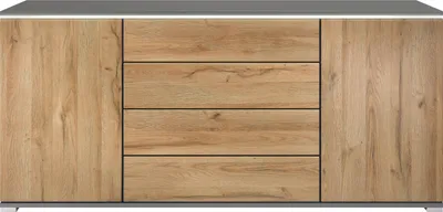 Produktbild von Vladon Sideboard Faro V2 - Kommode mit 2 Türen & 4 Schubladen, Schrank mit LED Lichtleiste, Anthrazit matt / Eiche Natur (166,5 x 75,5 x 35)