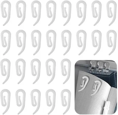 Productafbeelding van Ibenzoa® Gordijnhaakjes, 100 stuks – transparant, stevig kunststof, 28 x 12 mm, corrosiebestendig, geschikt voor gordijnrails en -stangen