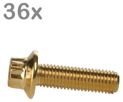 Imagen del producto de 36 tornillos para llantas M7x24 de acero con acabado dorado, compatibles con llantas BBS, Rial, Schmidt, O.Z., Dynatech y Carline